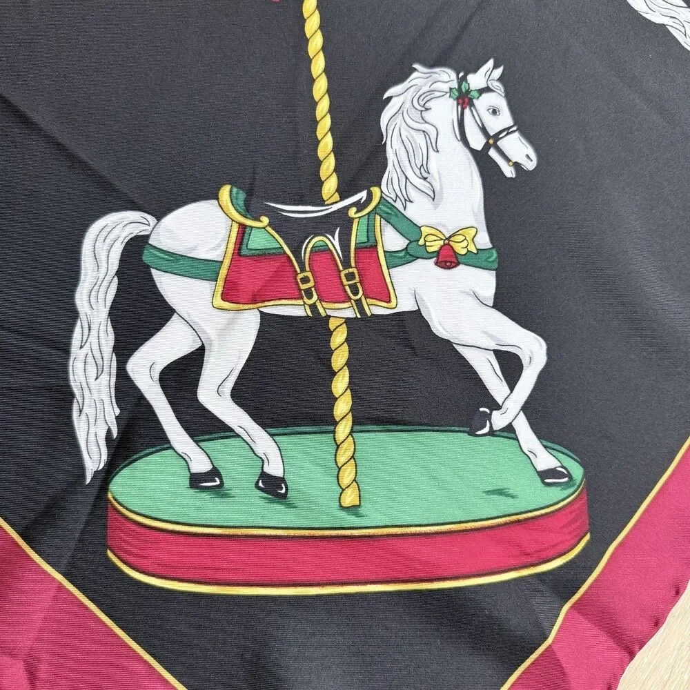 VTG 2026 Year of the Horse Silk Scarf - Red Gold Equestrian Carousel Old Money